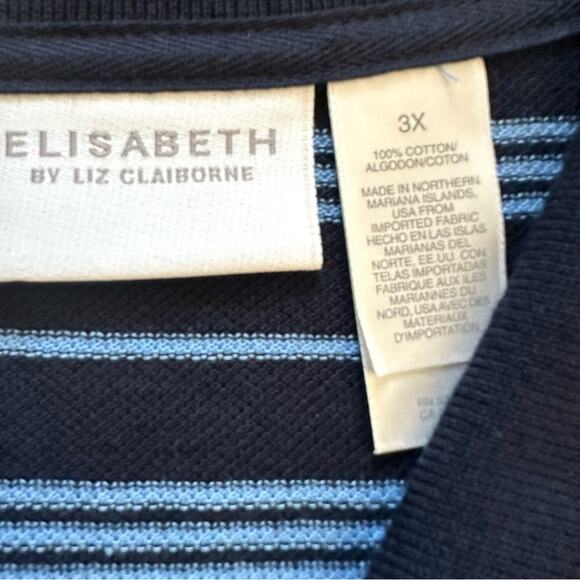 Elisabeth by Liz Claiborne Blue Striped Collared Short Sleeve Polo Top Shirt 3X - Picture 2 of 12